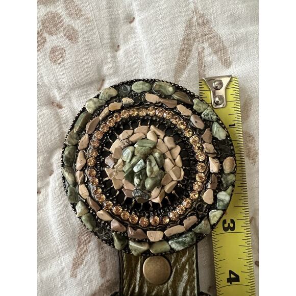 LEATHEROCK Women's Large Pebble Rock Buckle Green Leather Belt Sz L36 Boho - Picture 9 of 11